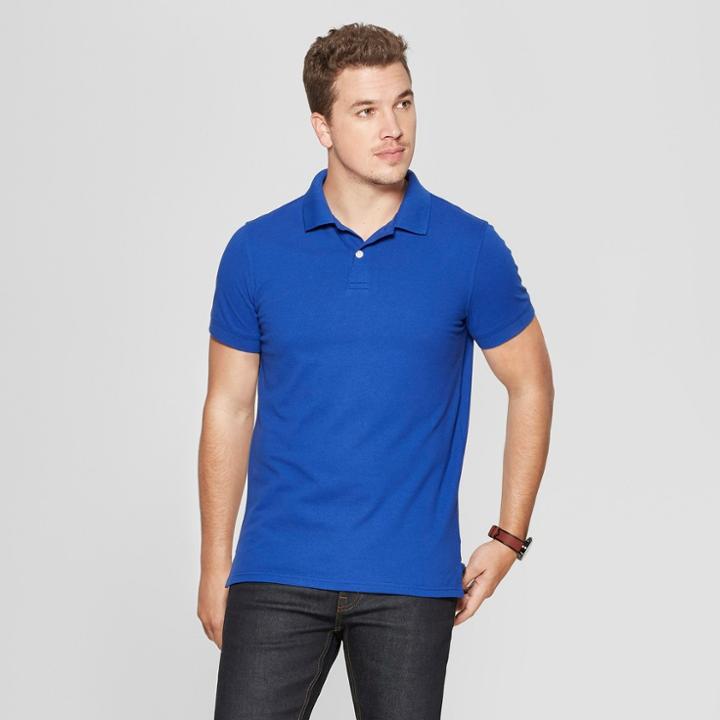 Men's Standard Fit Short Sleeve Pique Polo Shirt - Goodfellow & Co Uniform Blue
