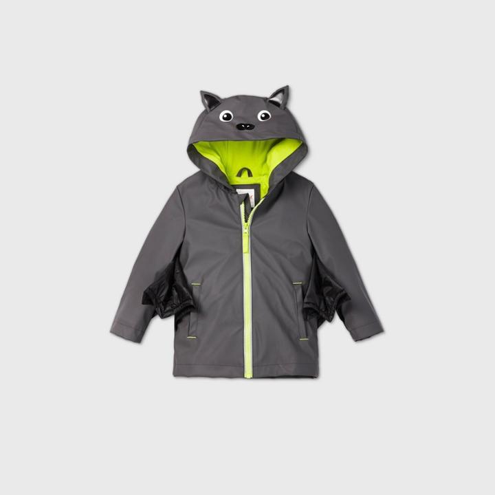 Toddler Boys' Bat Dress Up To Play Rain Jacket - Cat & Jack Black/gray