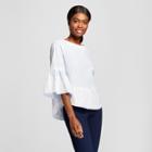Women's Bell Sleeve Lace Trim Tie Back Top - Alison Andrews Blue/white L,