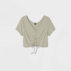 Women's Striped Short Sleeve V-neck Cinched Front Top - Wild Fable Cream