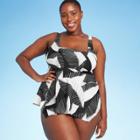 Women's Plus Size Square Neck Sharkbite Hem Tankini Top - Kona Sol Black & White