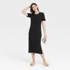 Women's Short Sleeve Rib Knit T-shirt Dress - A New Day Black