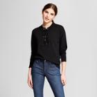 Women's Long Sleeve Lace-up Sweater - Alison Andrews Black