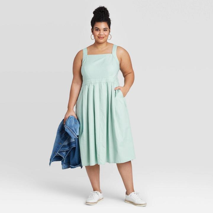 Women's Plus Size Sleeveless Square Neck Pleated Dress - Universal Thread Mint 14w, Women's, Green