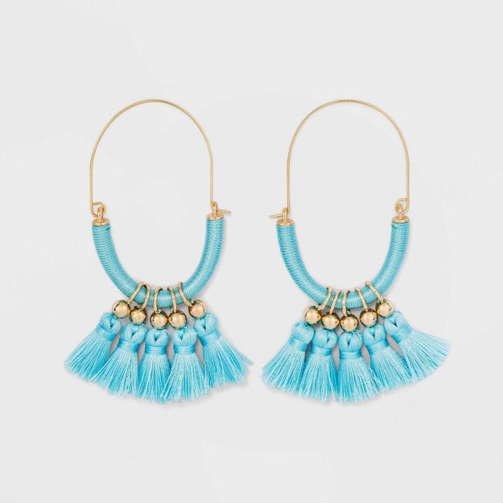 Sugarfix By Baublebar Bold Fringe Hoop Earrings - Aqua Blue