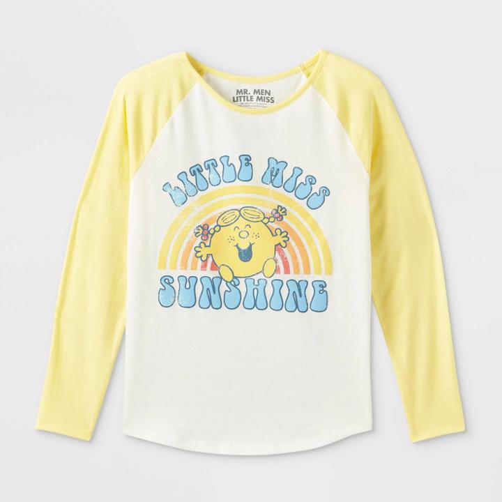 Girls' Little Miss Sunshine Long Sleeve Graphic T-shirt - Yellow/off-white