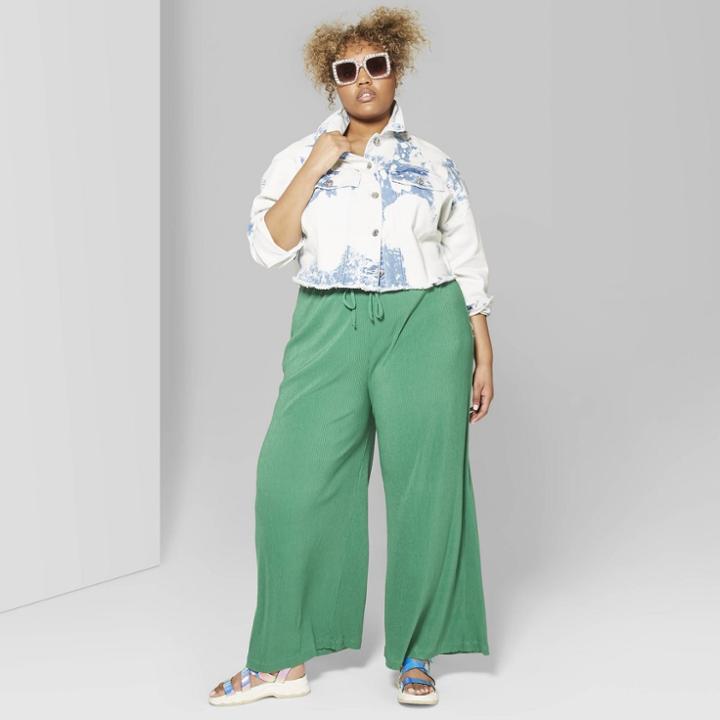 Women's Plus Size High-rise Wide Leg Pleated Pants - Wild Fable Green