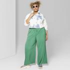 Women's Plus Size High-rise Wide Leg Pleated Pants - Wild Fable Green