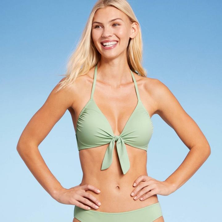 Women's Lightly Lined Tie-front Bikini Top - Shade & Shore Light Green