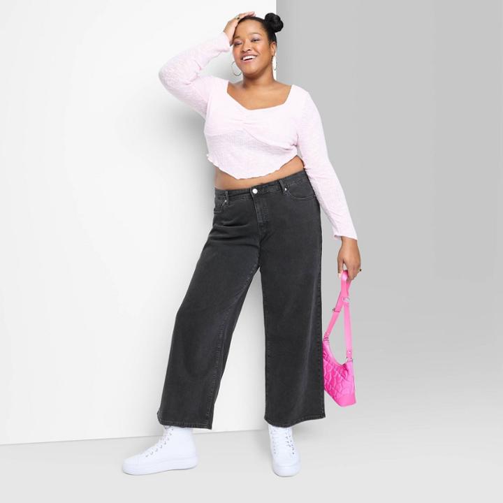 Women's Low-rise Wide Leg Baggy Jeans - Wild Fable Black Wash