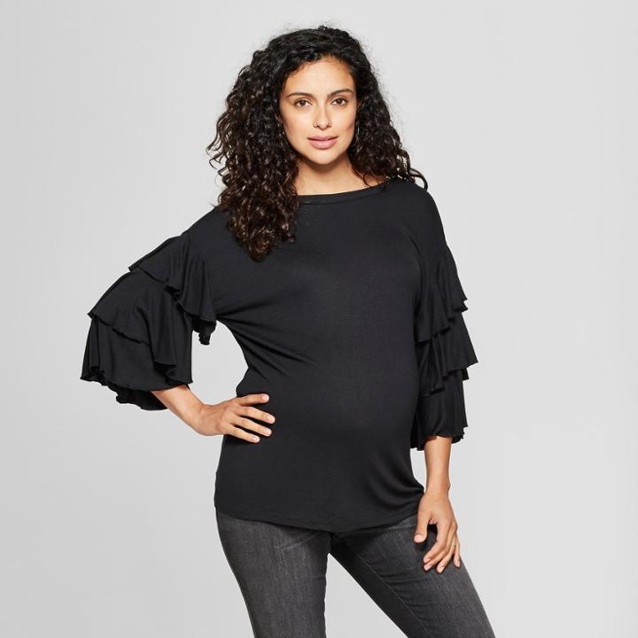 Maternity Flounce Sleeve Knit Top - Isabel Maternity By Ingrid & Isabel Black M, Women's, Ebony