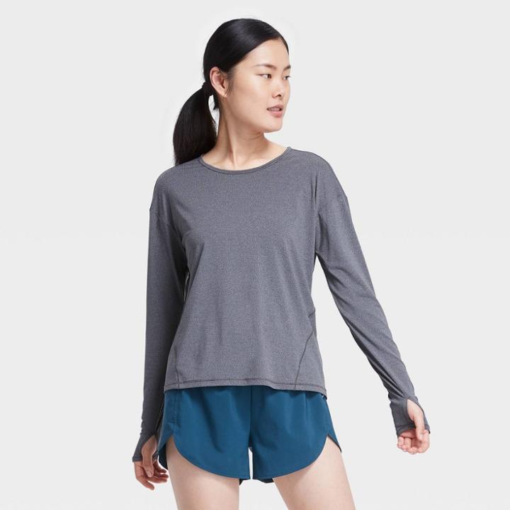 Women's Long Sleeve Run T-shirt - All In Motion Charcoal Gray Xs, Women's, Grey Gray