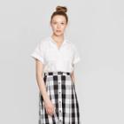 Petitewomen's Eyelet Short Sleeve Button-down Shirt - Who What Wear White