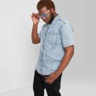 Men's Tall Short Sleeve Denim Button-down Shirt - Original Use Blue