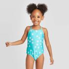 Toddler Girls' Dotted Ruffle Back One Piece Swimsuit Set - Cat & Jack Aqua 2t, Toddler Girl's, Blue