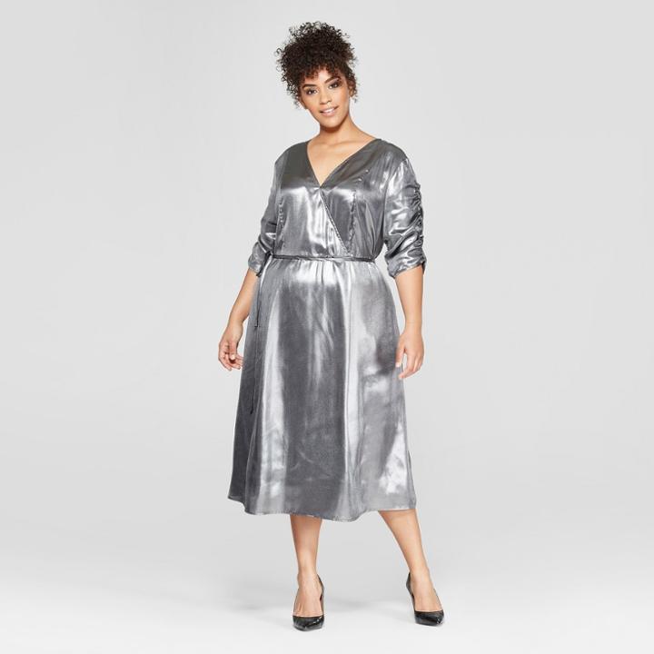 Women's Plus Size Short Shirred Sleeve Midi Dress - Who What Wear