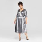 Women's Plus Size Short Shirred Sleeve Midi Dress - Who What Wear