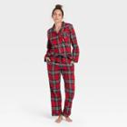 Women's Perfectly Cozy Plaid Flannel Pajama Set - Stars Above Dark Red