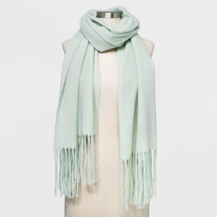 Women's Solid Blanket Scarf - A New Day Green