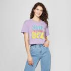Mighty Fine Women's Saved By The Bell Short Sleeve Cropped Graphic T-shirt (juniors') Purple