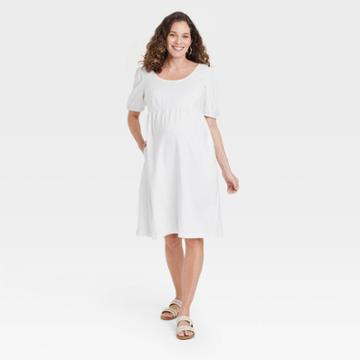 Puff Short Sleeve Linen Maternity Dress - Isabel Maternity By Ingrid & Isabel White