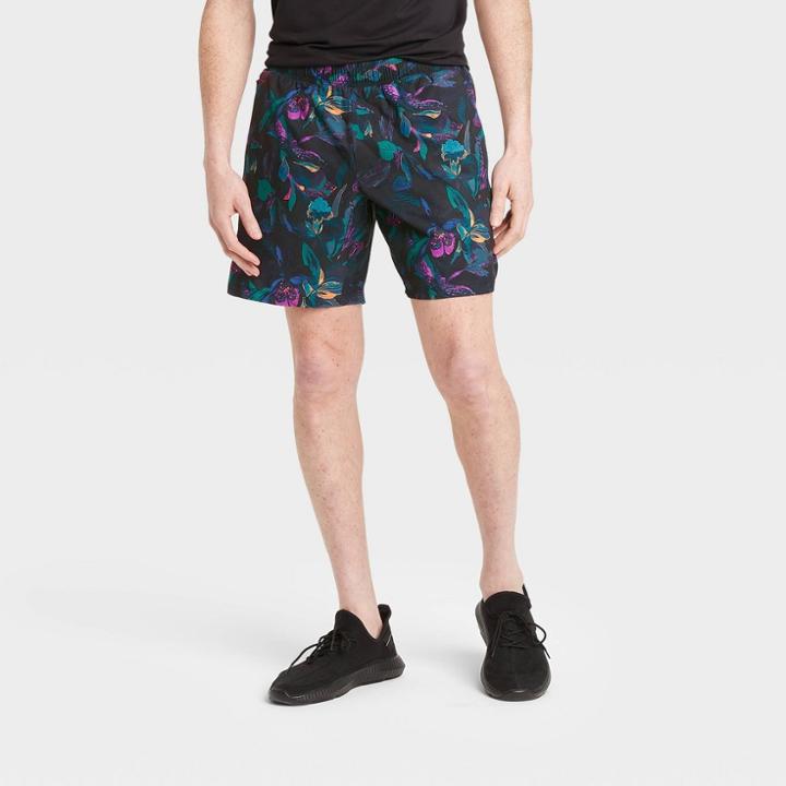 Men's Floral Print Hybrid Shorts - All In Motion Tropical Black