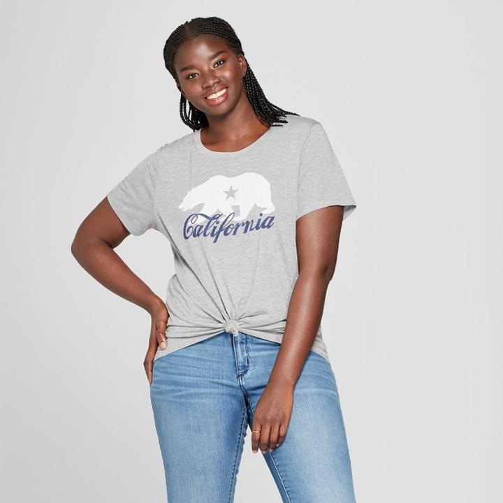 Women's Plus Size Short Sleeve California Script Graphic T-shirt - Modern Lux (juniors') Gray