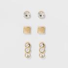 Stone, Cube, And Pave Bar Earring Set - A New Day Gold/clear, Size: Small,