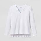 Women's Plus Size Long Sleeve V-neck Ribbed Pullover - Ava & Viv White X, Women's