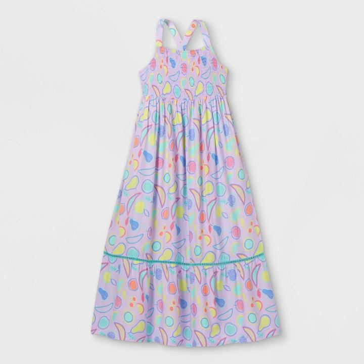 Girls' Fruit Print Smocked Woven Maxi Sleeveless Dress - Cat & Jack Light Purple