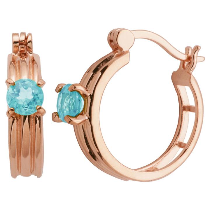 Prime Art & Jewel 14k Rose Gold Plated Sterling Silver Genuine Sky Blue Topaz Hoop Earrings, Girl's