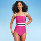 Women's Square Neck One Piece Swimsuit - All In Motion Cranberry Colorblock