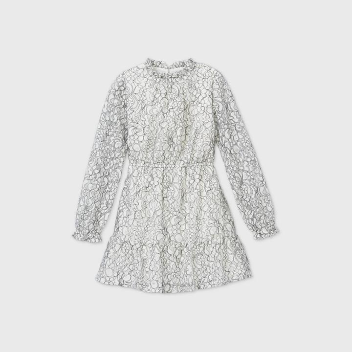 Girls' Mock Neck Long Sleeve Dress - Art Class White