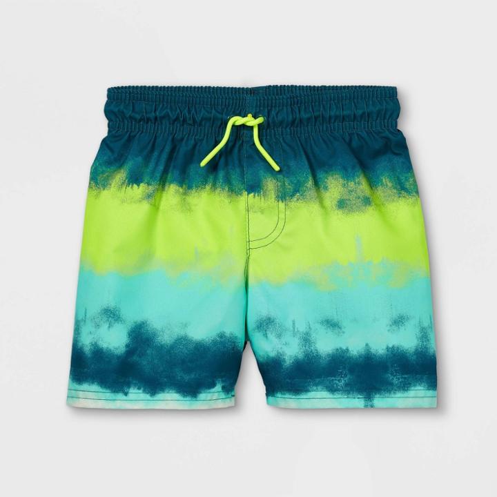 Toddler Boys' Striped Drawstring Swim Trunks - Cat & Jack Turquoise Blue