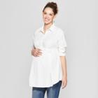 Maternity Long Sleeve Peplum Hem Woven Shirt - Isabel Maternity By Ingrid & Isabel White
