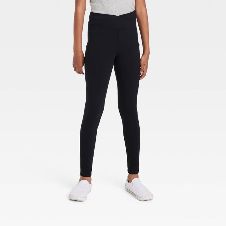 Girls' V-waist Pocket Leggings - Art Class Black