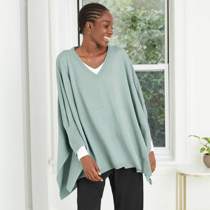 Women's V-neck Poncho - A New Day Black