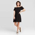 Women's Short Sleeve Eyelet Trim Off The Shoulder Mini Dress - Xhilaration Black
