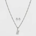 Silver Plated Cubic Zirconia 'h' Initial Earring And Pendant Necklace Set - A New Day