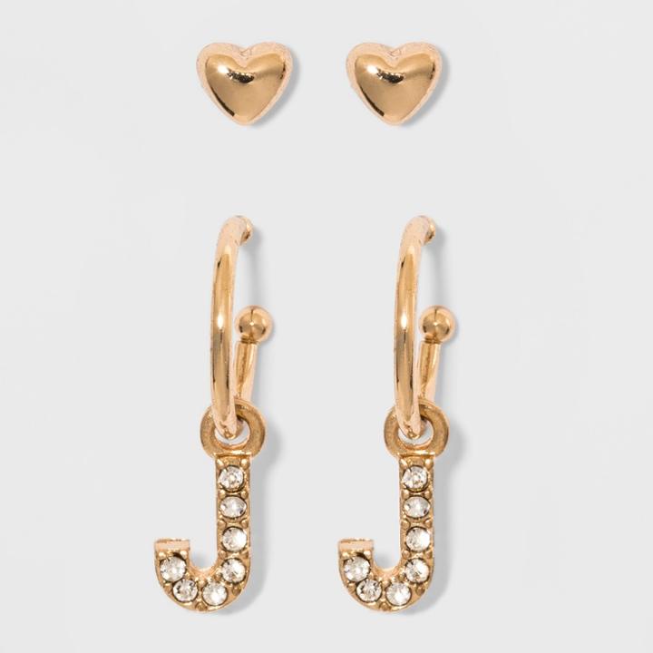 Sugarfix By Baublebar Initial J Delicate Stud Earring Set - Gold, Girl's, Gold - J