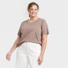 Women's Plus Size Sensory Friendly Short Sleeve T-shirt - Universal Thread Brown