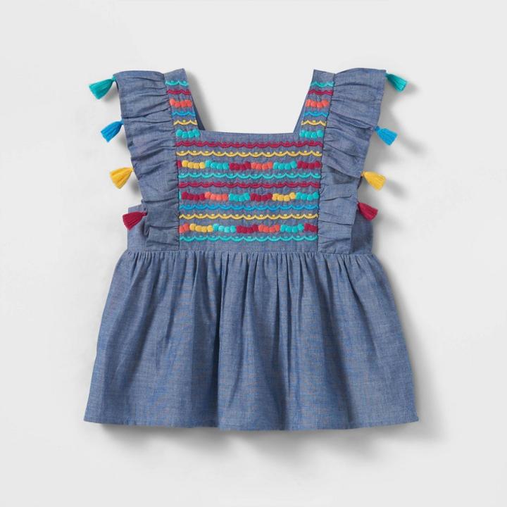 Toddler Girls' Embroidered Short Sleeve Top - Cat & Jack Blue