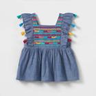 Toddler Girls' Embroidered Short Sleeve Top - Cat & Jack Blue