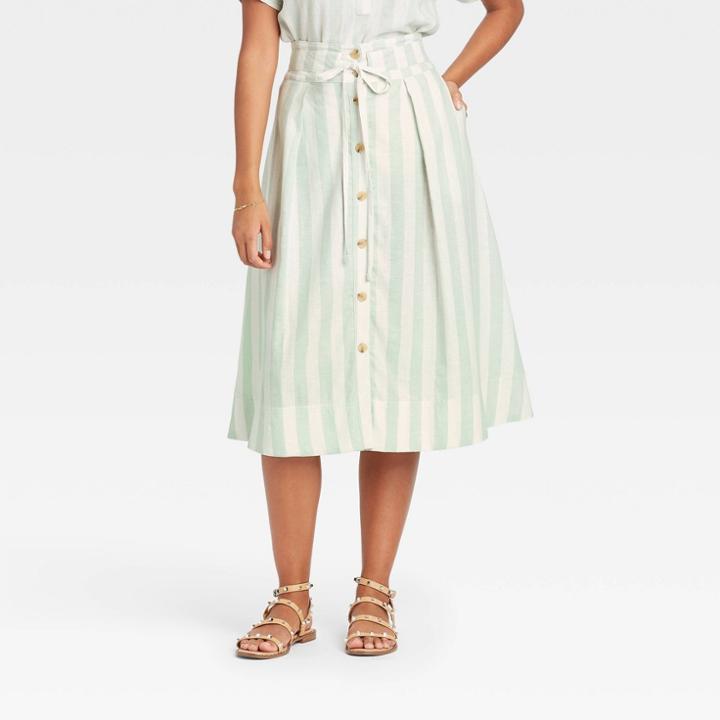Women's Striped Button-front Midi Skirt - A New Day