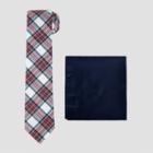 Men's Plaid Hodges Tartan Tie And Pocket Square Set - Goodfellow & Co Wine
