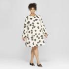 Women's Plus Size Floral Print Long Sleeve Flowy Tiered Mini Babydoll Dress - Who What Wear White