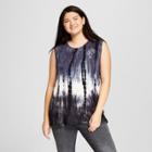 Women's Plus Size Cactus Scoop Neck Graphic Tank Top - Zoe+liv (juniors') Navy