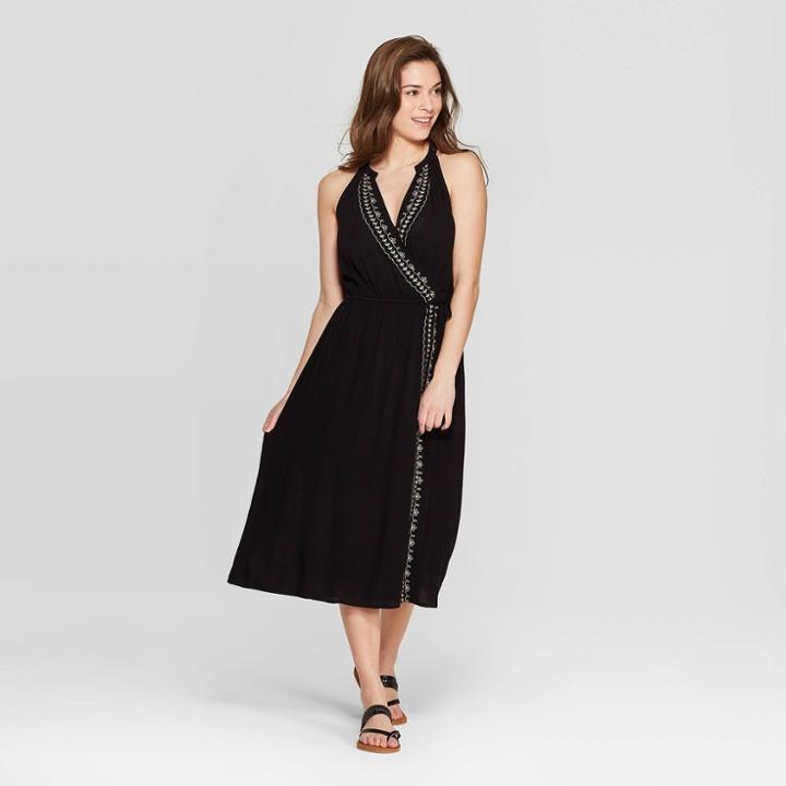 Women's Sleeveless V-neck Wrap Midi Dress - Knox Rose Black