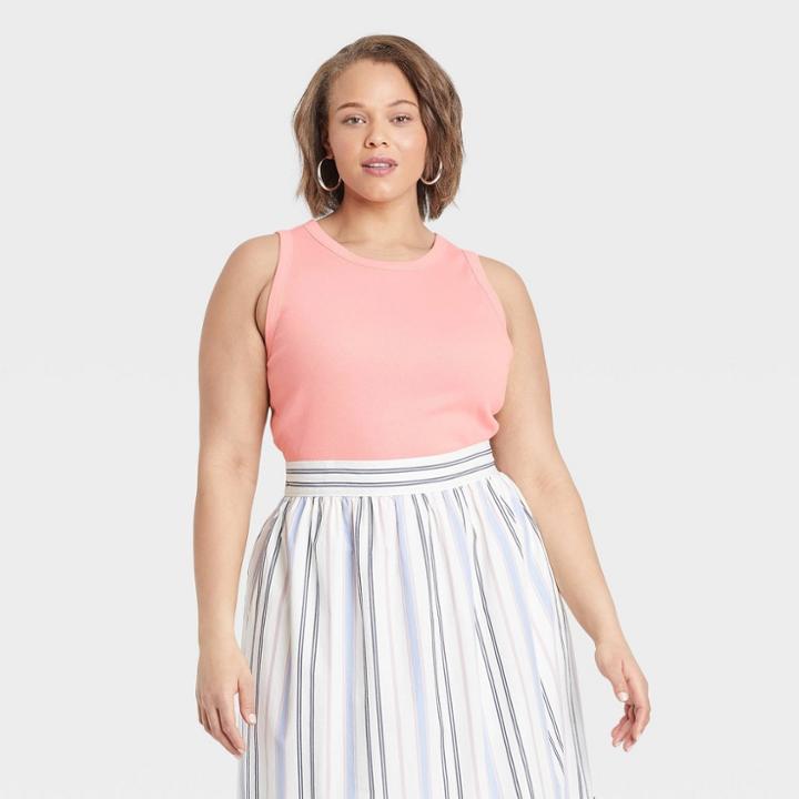 Women's Plus Size Ribbed Tank Top - A New Day Pink