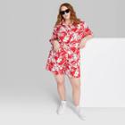Women's Plus Size Ascot + Hart Tropical Print Graphic Pull-on Shorts - Red